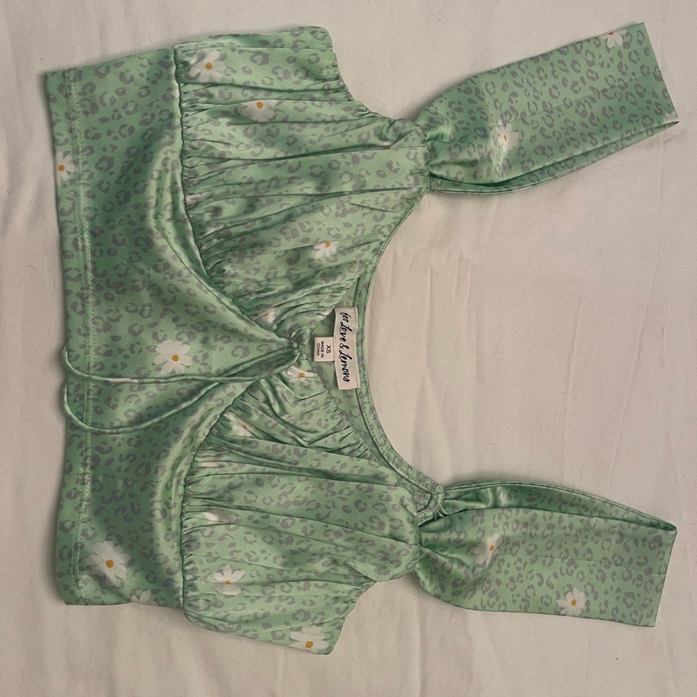 For Love And Lemons Mint Leopard Print Blouse